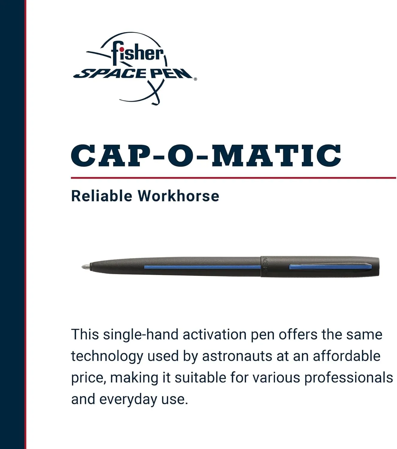 FISHER Space Pen Law Enforcement Cap-O-Matic Space Pen, Non-Reflective, Ballpoint, Matte Black, Black Ink, Pocket Clip, Gift Box