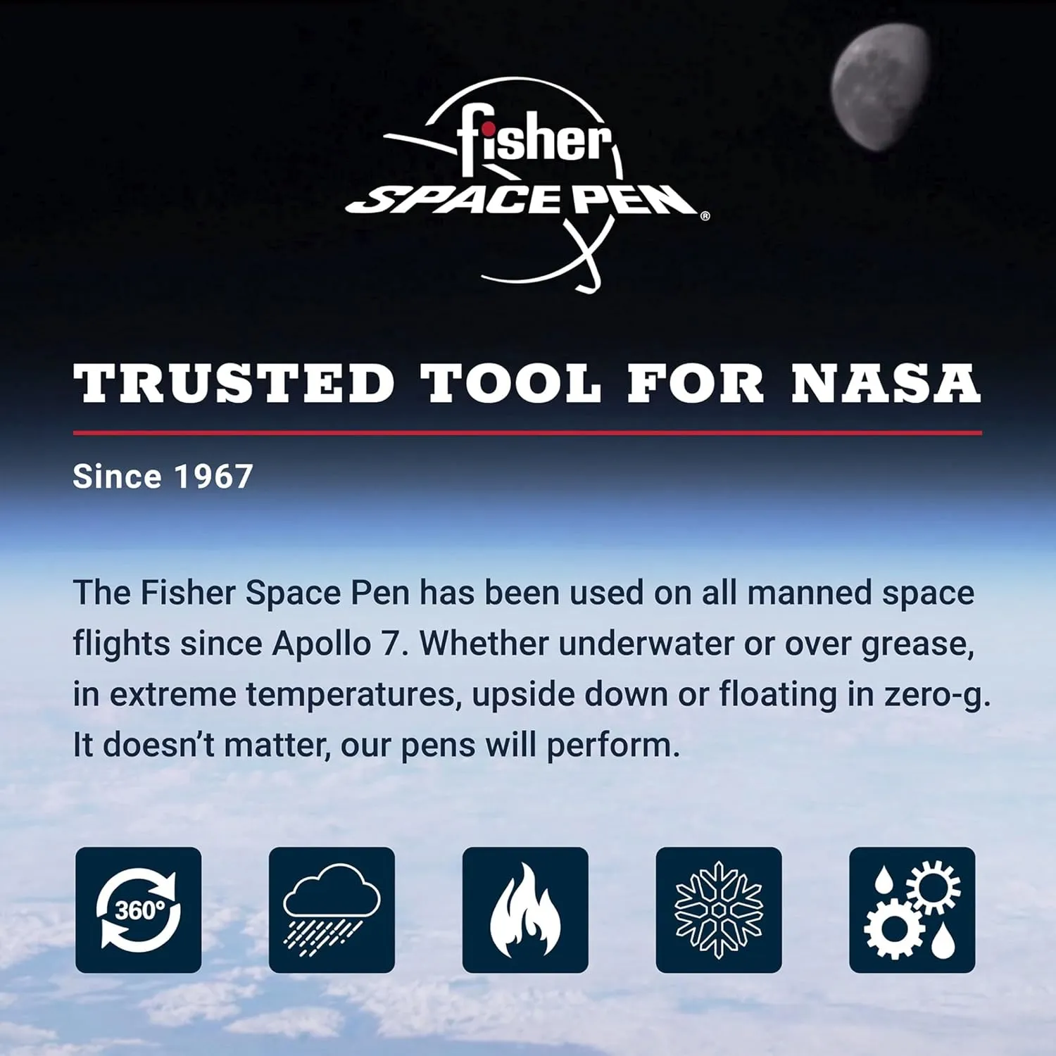 FISHER Space Pen Law Enforcement Cap-O-Matic Space Pen, Non-Reflective, Ballpoint, Matte Black, Black Ink, Pocket Clip, Gift Box