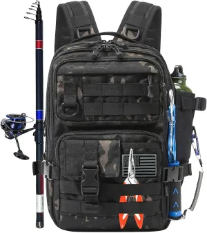 Fishing Backpack Tackle Storage Bag Fishing Gear and Equipment with Rod Holder Tackle Shoulder Sling Bag Backpack for Outdoor, Hunting, Hiking (Camouflage)