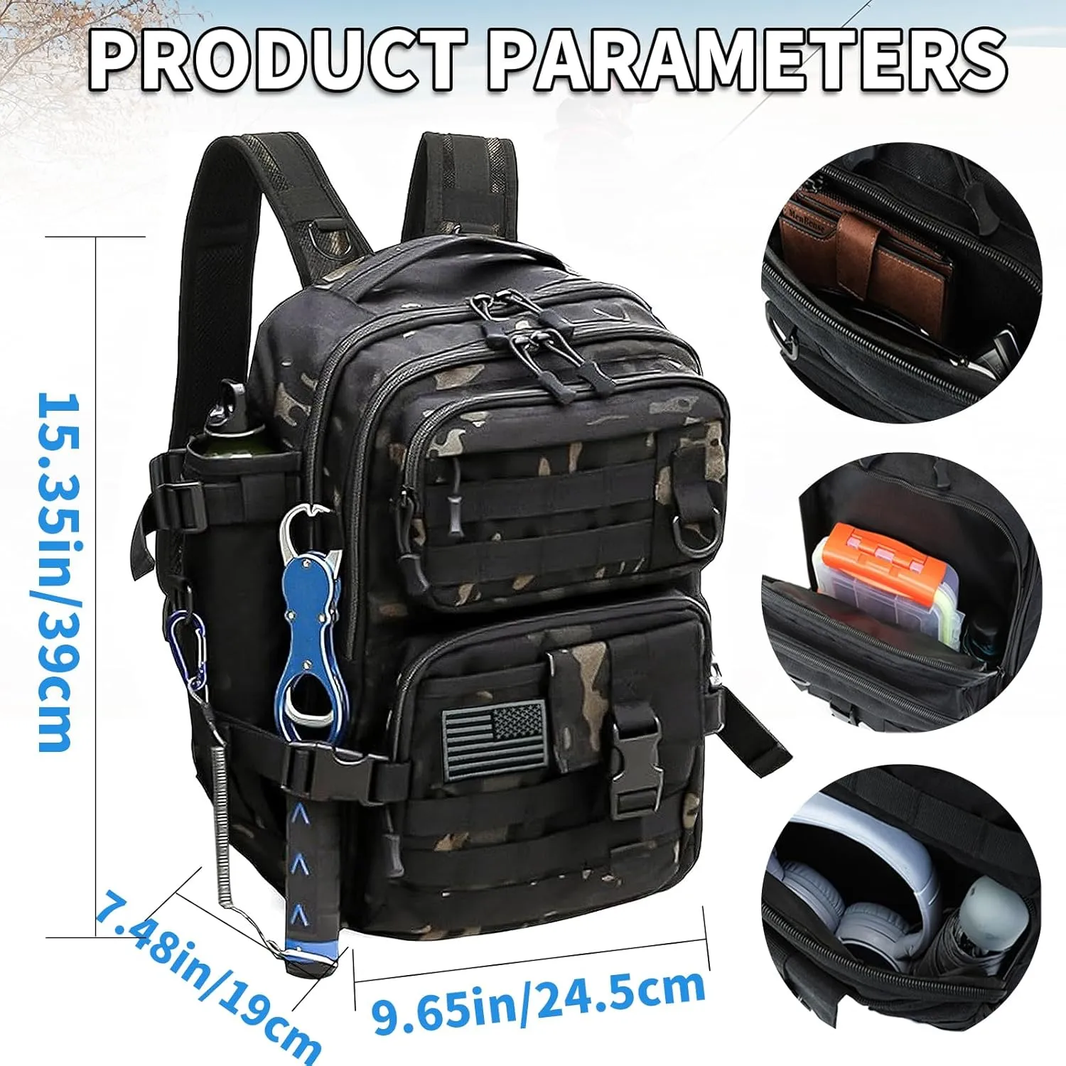 Fishing Backpack Tackle Storage Bag Fishing Gear and Equipment with Rod Holder Tackle Shoulder Sling Bag Backpack for Outdoor, Hunting, Hiking (Camouflage)