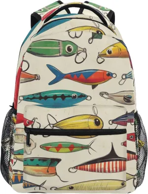 Fisyme Fishing Lure Retro Laptop Backpack Bag Bookbag Casual Hiking Travel Computer Notebooks Daypacks