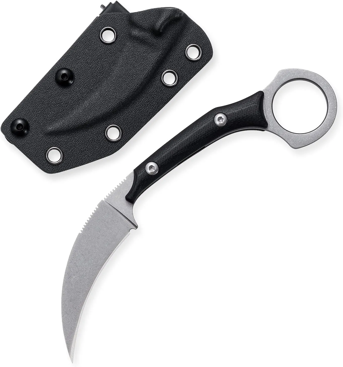 Fixed Blade Knife, D2 Stonewashed Steel Blade G10 Handle, Tactical EDC sharp Claw Knife, Utility Knife for Outdoor Survival Hiking Camping with Kydex Sheath OK1213 (Silver)