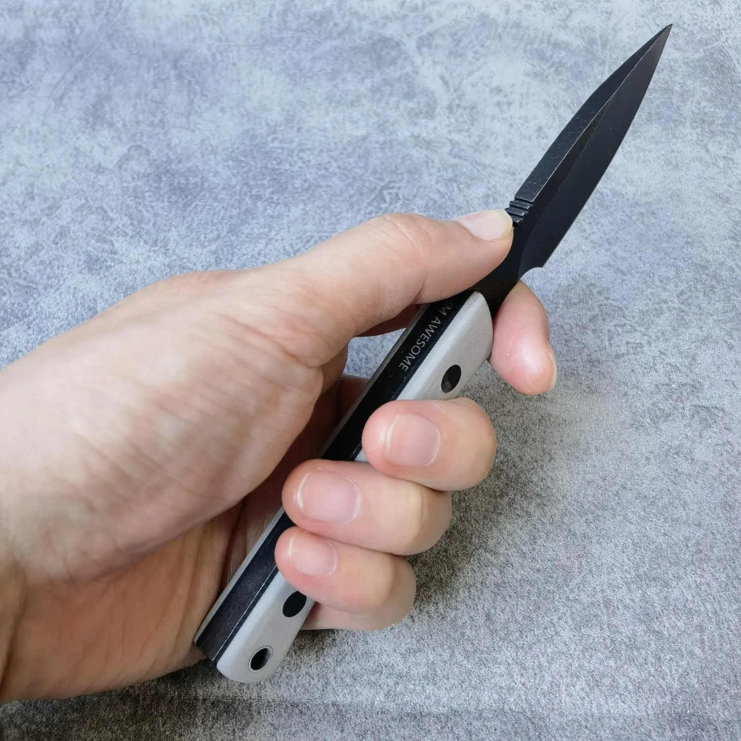 Fixed Blade Knife, Stone Wash 7Cr13Mov Steel Blade, G10 Handle, Kydex Sheath, for Hunting, Outdoor Survival, Camping, Fishing, EDC