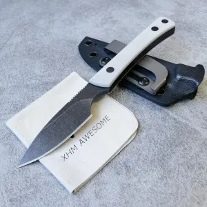 Fixed Blade Knife, Stone Wash 7Cr13Mov Steel Blade, G10 Handle, Kydex Sheath, for Hunting, Outdoor Survival, Camping, Fishing, EDC