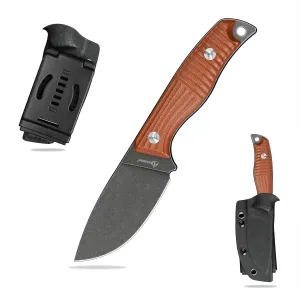 Fixed Blade Tactical Knife DC53 Steel Micarta Handle Kydex Sheath for Camping Hunting EDC (Black Brown)