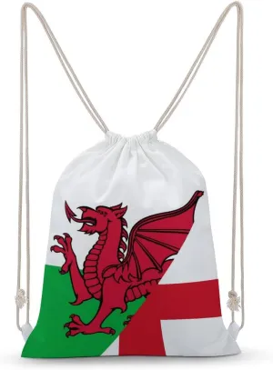 Flag of England and Wales Drawstring Backpack Travel String Shoulder Bag Canvas Sport Sackpack for Gym Shopping Yoga