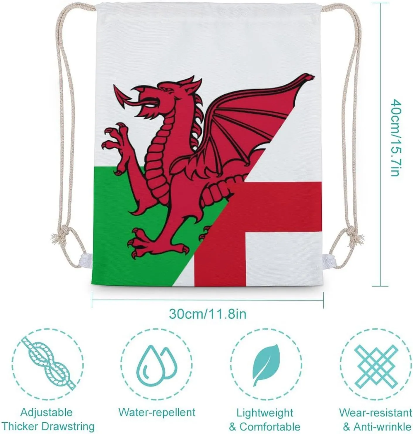 Flag of England and Wales Drawstring Backpack Travel String Shoulder Bag Canvas Sport Sackpack for Gym Shopping Yoga