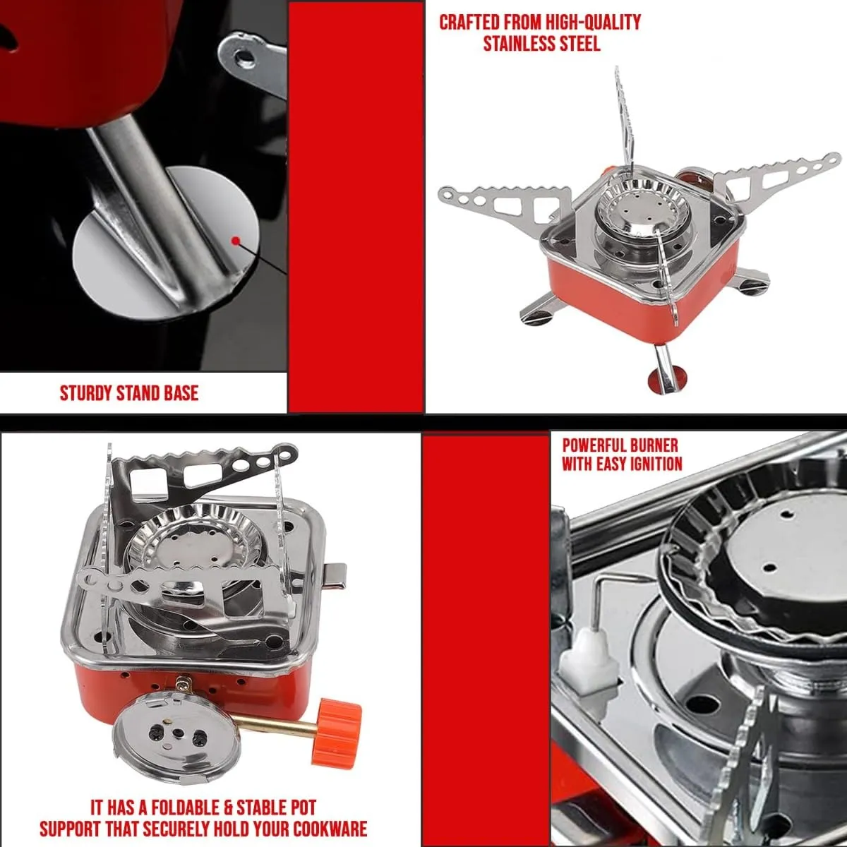 FlameX: Portable & Foldable Windproof Butane Camping Stove with High Heat Output for Outdoor Cooking, Hiking & Adventures
