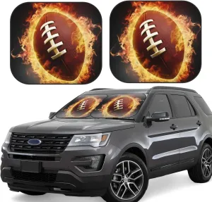 Flaming American Football Windshield Sun Shade 2 PCS Foldable Car Front Window Sunshade for Sun, Heat and UV Rays Auto Sun Blocker Visor Protector with Storage Bag for Cars, SUVs Small
