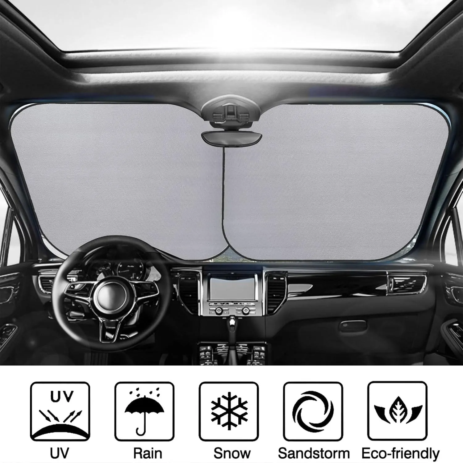 Flaming American Football Windshield Sun Shade 2 PCS Foldable Car Front Window Sunshade for Sun, Heat and UV Rays Auto Sun Blocker Visor Protector with Storage Bag for Cars, SUVs Small