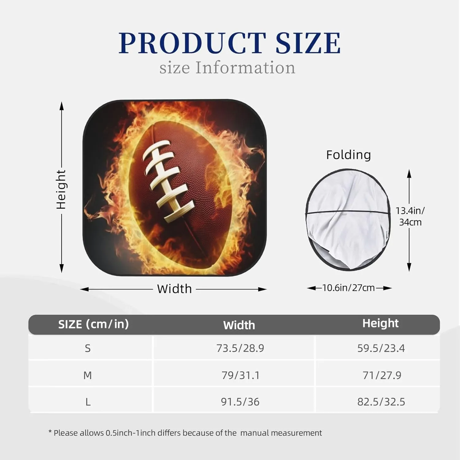 Flaming American Football Windshield Sun Shade 2 PCS Foldable Car Front Window Sunshade for Sun, Heat and UV Rays Auto Sun Blocker Visor Protector with Storage Bag for Cars, SUVs Small