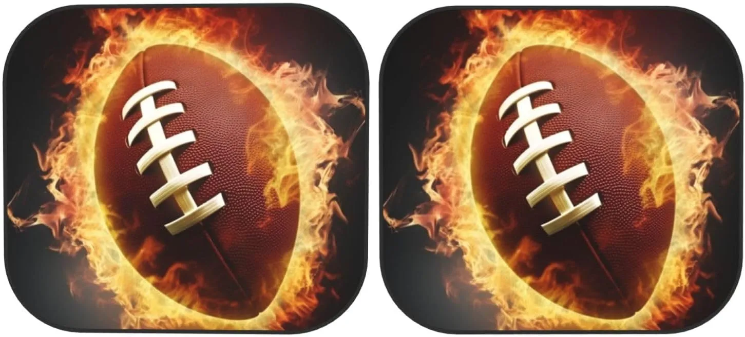 Flaming American Football Windshield Sun Shade 2 PCS Foldable Car Front Window Sunshade for Sun, Heat and UV Rays Auto Sun Blocker Visor Protector with Storage Bag for Cars, SUVs Small