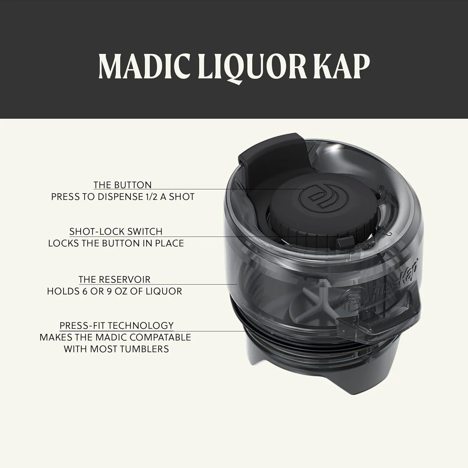 FlasKap Madic 6oz Drinking System: Compatible with Most 20oz Tumblers, Mixed Drink Well Attachment, Leak Proof Lid