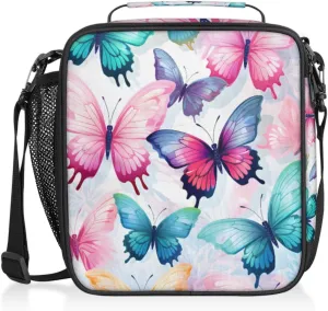 Flock of Butterflies Lunch Bags for Women Men Butterfly Insulated Lunch Box Lunchbox Cooler Tote Bag Shoulder Strap Reusable for Beach Travel Picnic