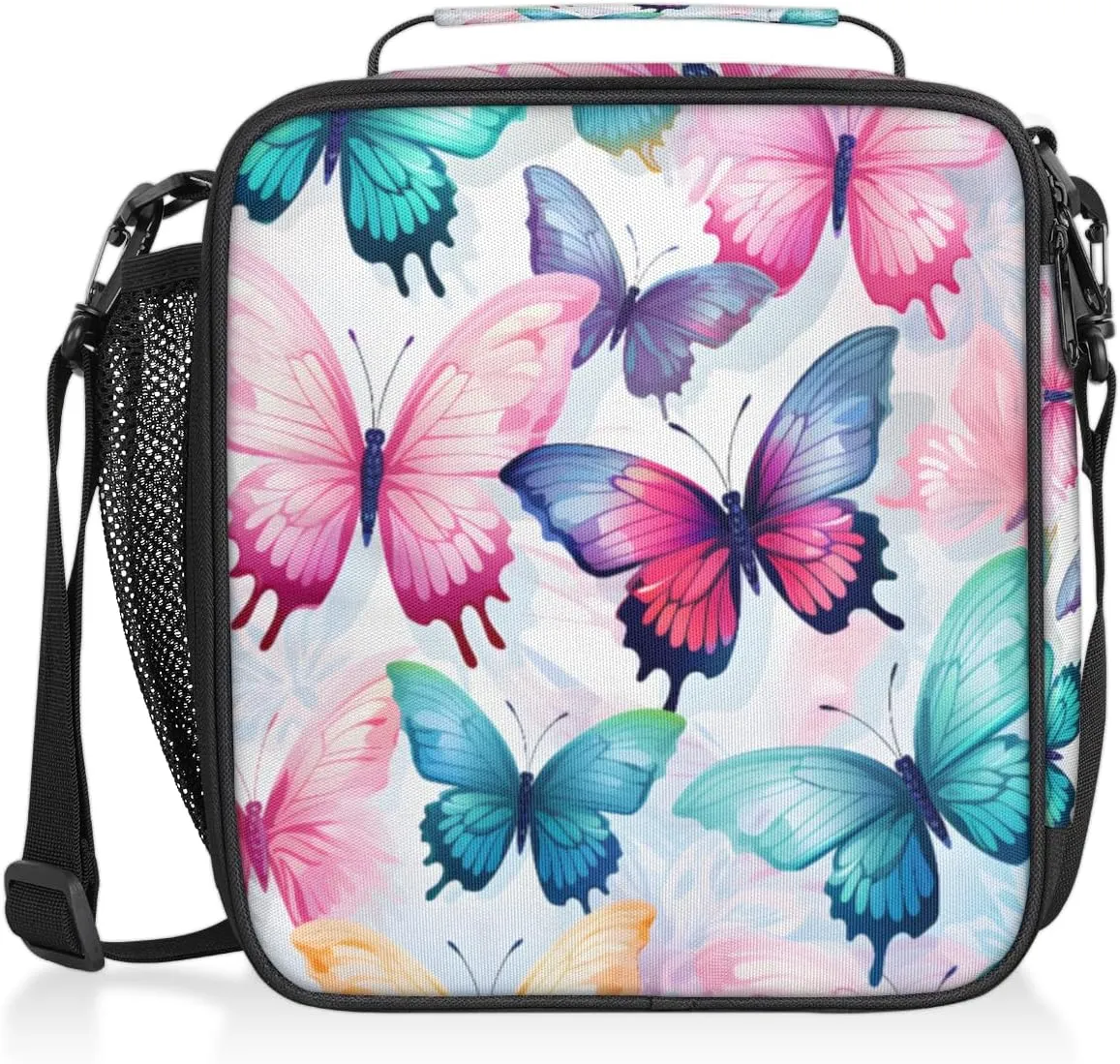 Flock of Butterflies Lunch Bags for Women Men Butterfly Insulated Lunch Box Lunchbox Cooler Tote Bag Shoulder Strap Reusable for Beach Travel Picnic