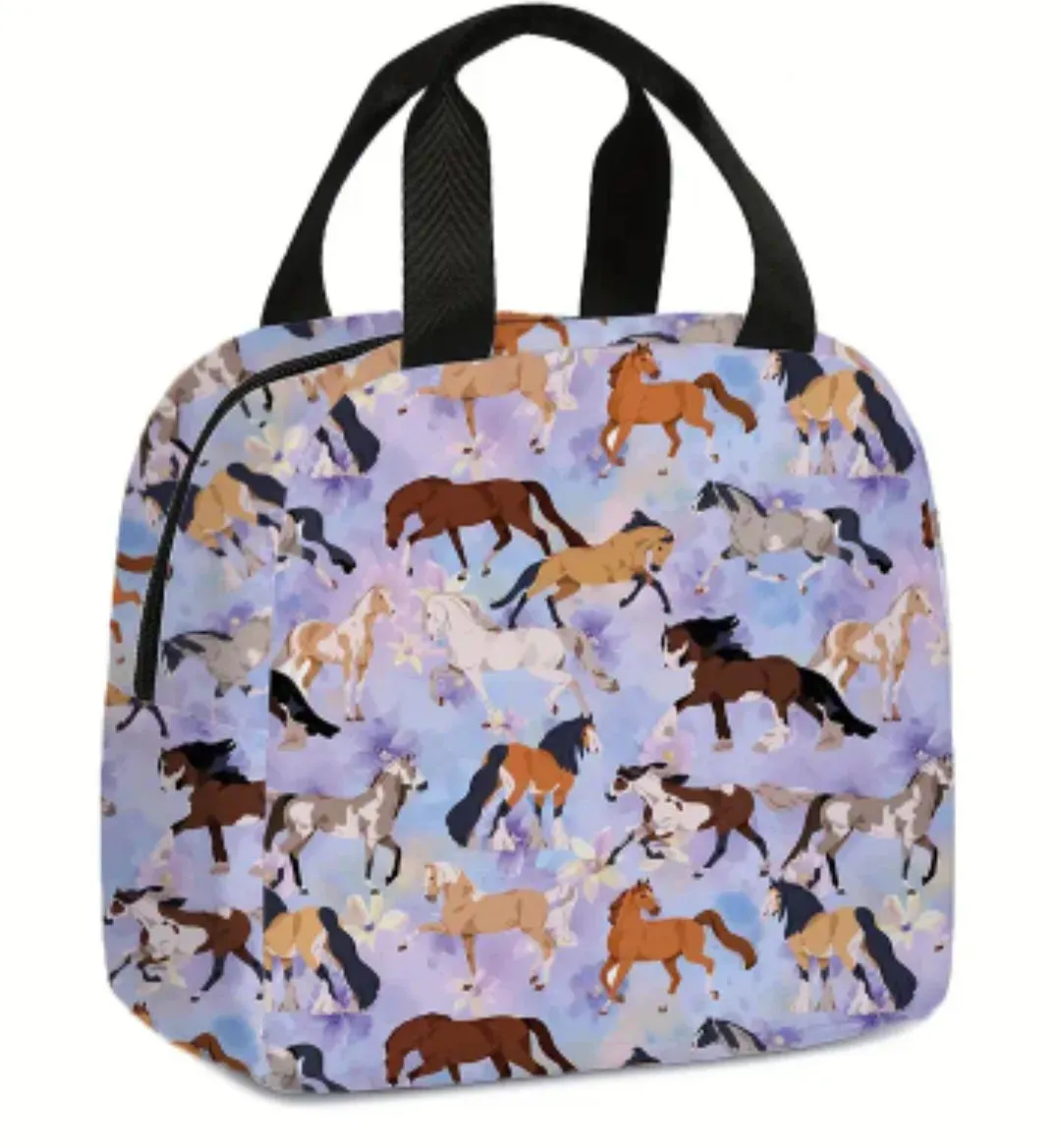 Floral Horse Print Insulated Lunch Cooler Bag - Various colours