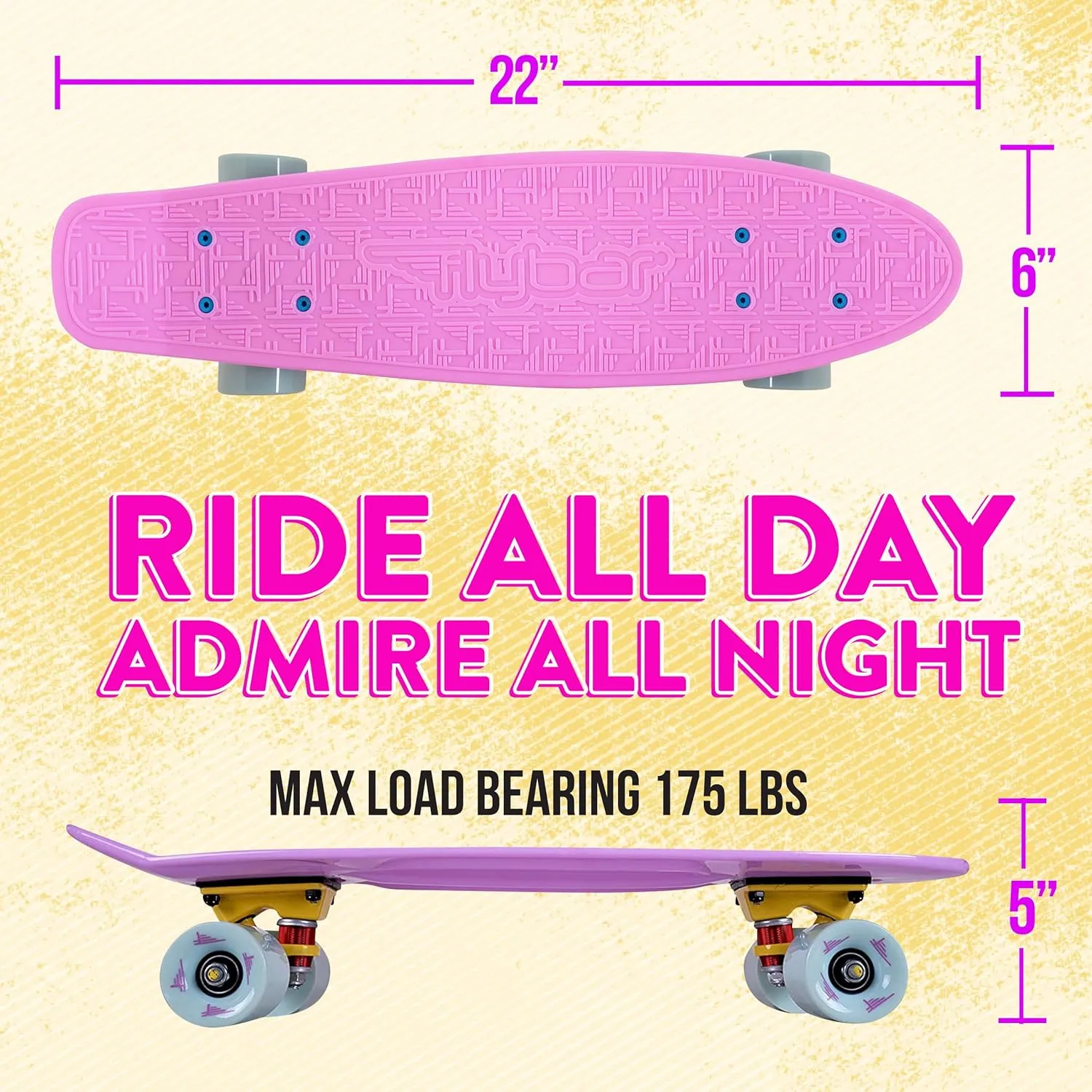 Flybar 22 Inch Kids Skateboard – Mini Cruiser Skateboards for Kids Ages 6-12, Outdoor Toys, Lightweight, Durable, Non-Slip Deck, ABEC-7 Bearings, Holds up to 175 lbs