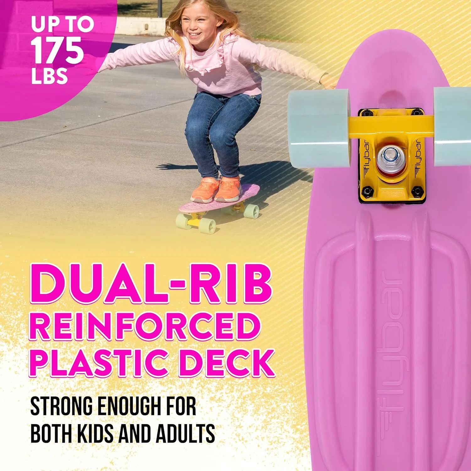 Flybar 22 Inch Kids Skateboard – Mini Cruiser Skateboards for Kids Ages 6-12, Outdoor Toys, Lightweight, Durable, Non-Slip Deck, ABEC-7 Bearings, Holds up to 175 lbs