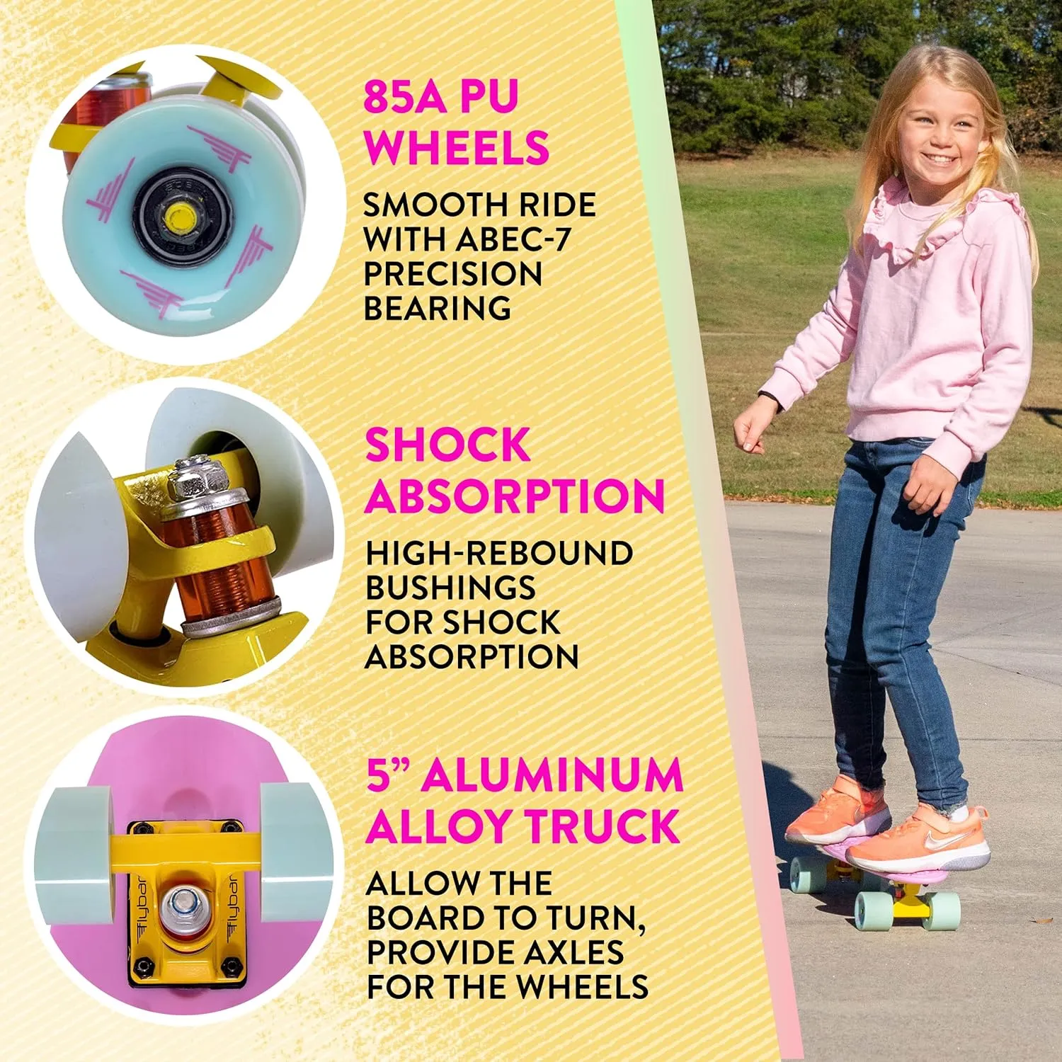 Flybar 22 Inch Kids Skateboard – Mini Cruiser Skateboards for Kids Ages 6-12, Outdoor Toys, Lightweight, Durable, Non-Slip Deck, ABEC-7 Bearings, Holds up to 175 lbs