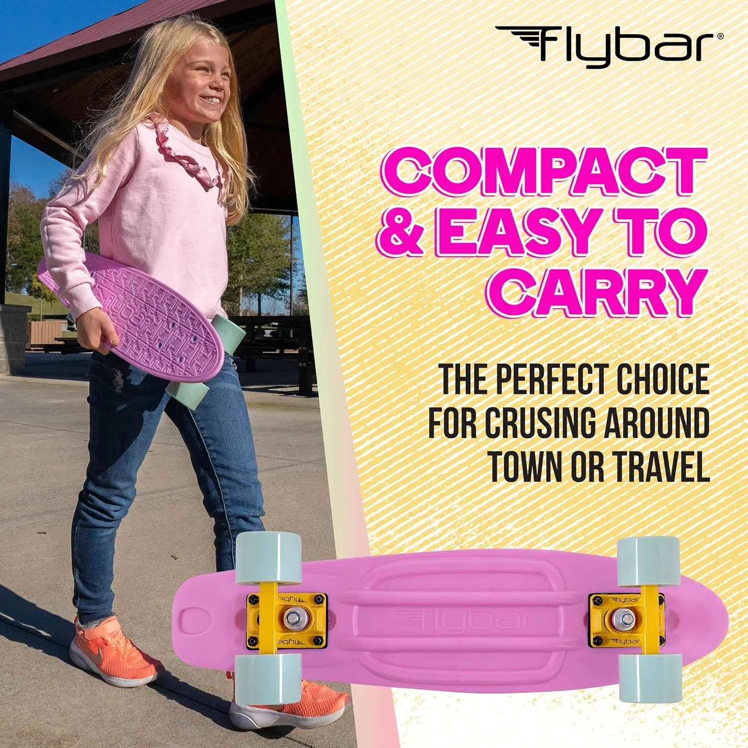 Flybar 22 Inch Kids Skateboard – Mini Cruiser Skateboards for Kids Ages 6-12, Outdoor Toys, Lightweight, Durable, Non-Slip Deck, ABEC-7 Bearings, Holds up to 175 lbs