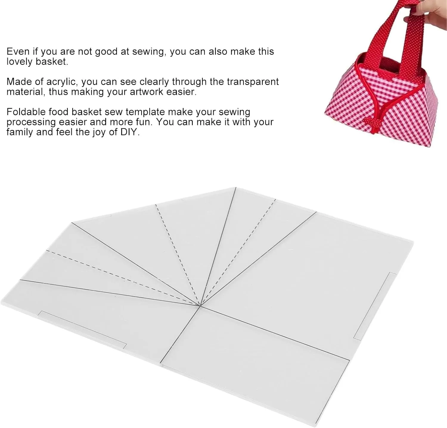 Foldable Food Basket Sewing Template Fabric, DIY Acrylic Transparent Handbag Sewing Template, Tote Bag Handbag Quilting Template Sewing Ruler for Bag Making (30.5cm / 12in)