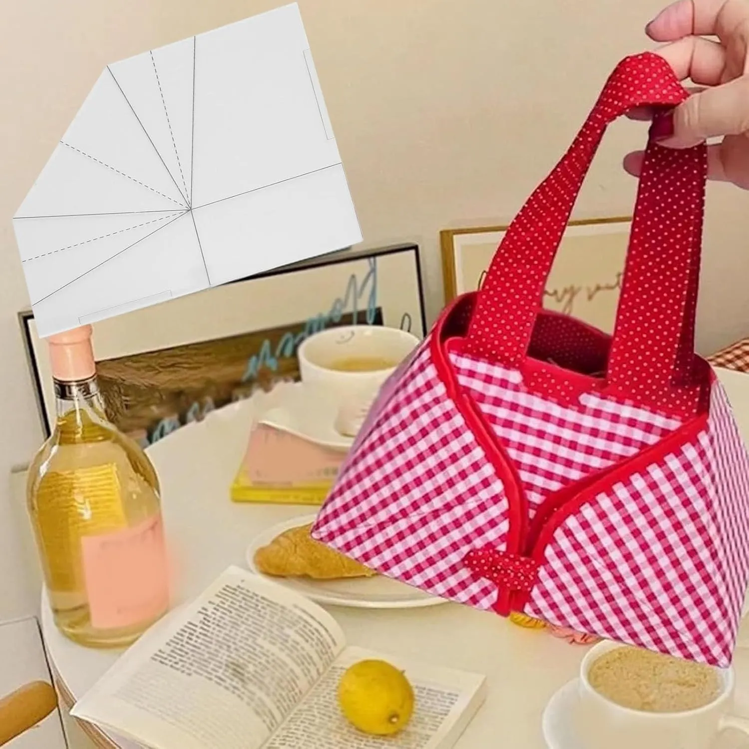 Foldable Food Basket Sewing Template Fabric, DIY Acrylic Transparent Handbag Sewing Template, Tote Bag Handbag Quilting Template Sewing Ruler for Bag Making (30.5cm / 12in)