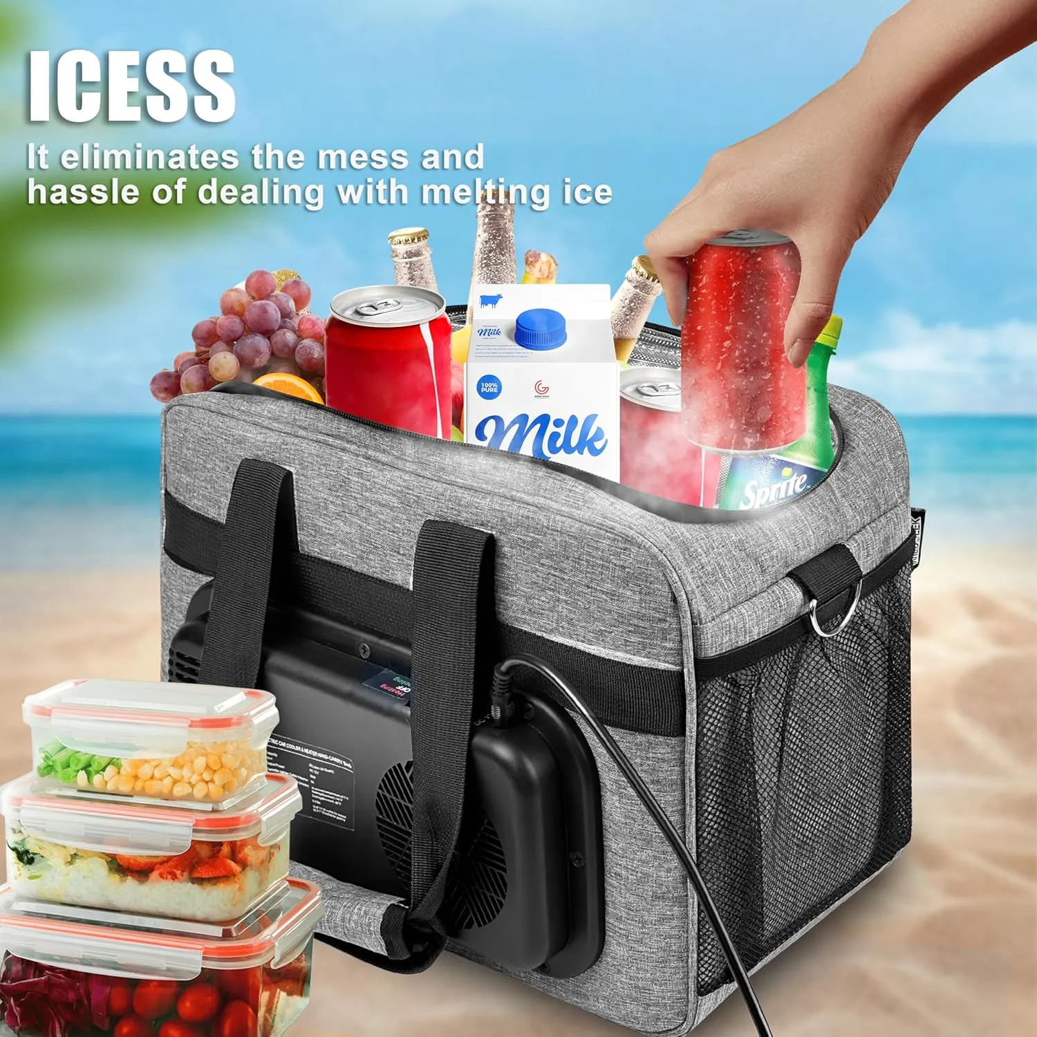 Foldable Portable Cooler & Heater Bag, Portable Food Storage Dual Compartments Trave Bag, USB Powered 12 Volt AC/DC Compatible, Ideal for Vehicle Travel and Outdoor Use