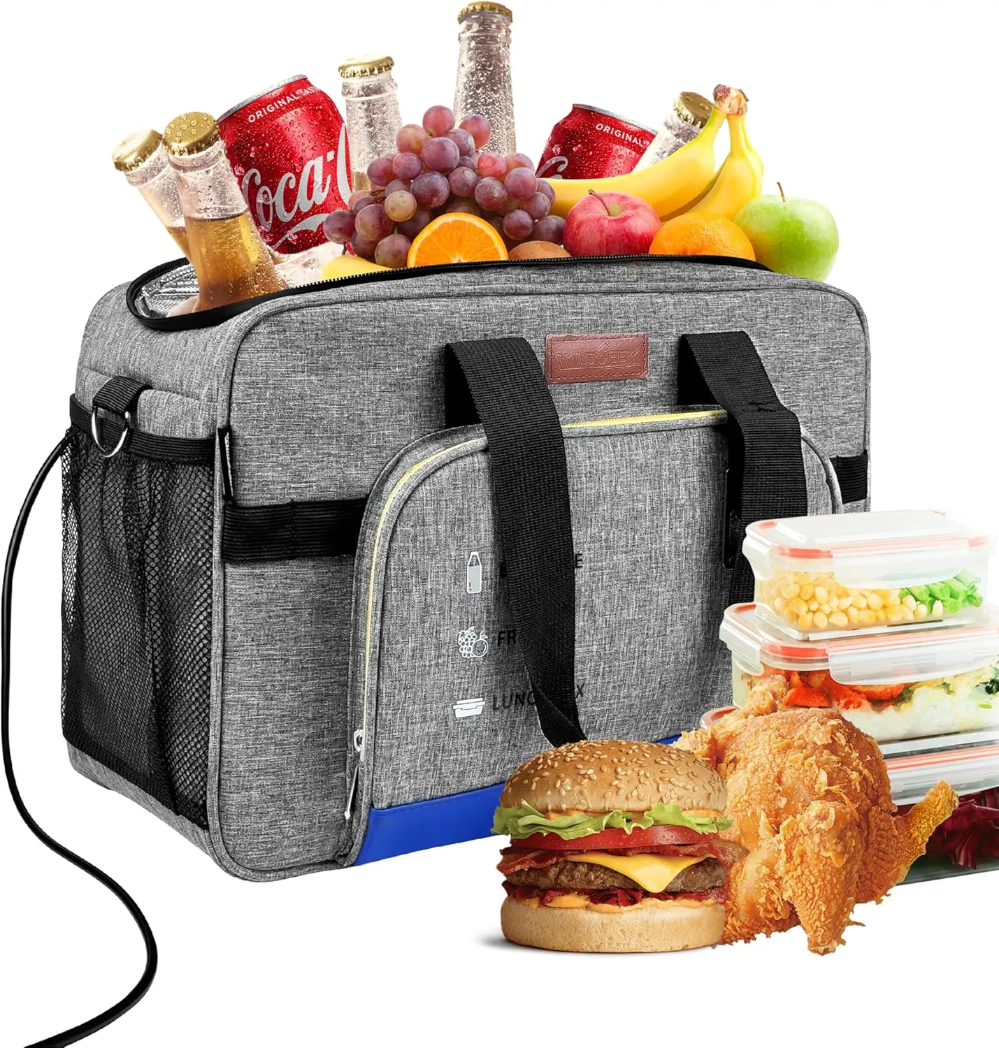 Foldable Portable Cooler & Heater Bag, Portable Food Storage Dual Compartments Trave Bag, USB Powered 12 Volt AC/DC Compatible, Ideal for Vehicle Travel and Outdoor Use