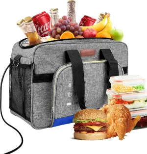 Foldable Portable Cooler & Heater Bag, Portable Food Storage Dual Compartments Trave Bag, USB Powered 12 Volt AC/DC Compatible, Ideal for Vehicle Travel and Outdoor Use
