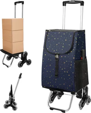 Foldable Stair Climbing Shopping Cart: Rolling Cart with Insulated Bag for Grocery Laundry