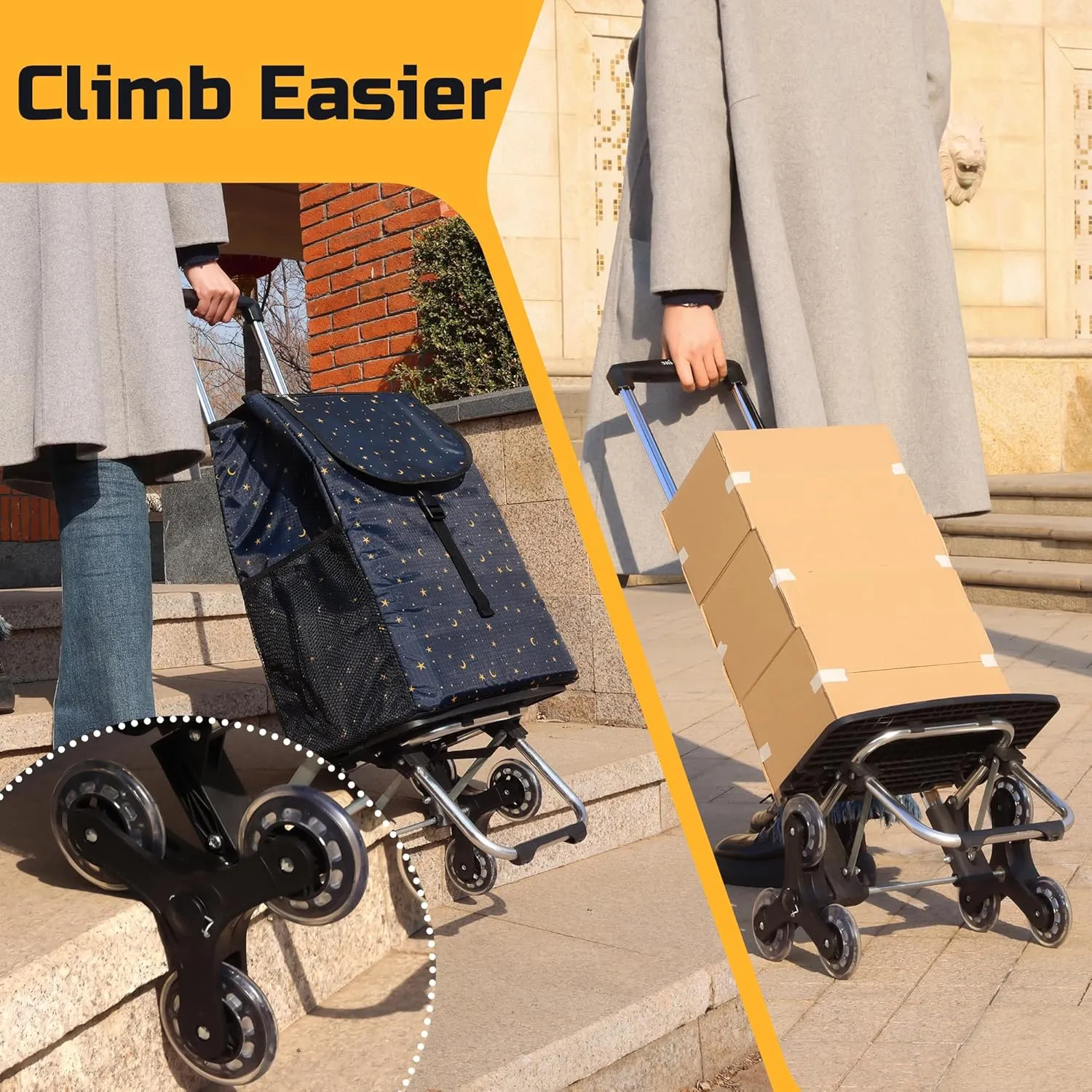 Foldable Stair Climbing Shopping Cart: Rolling Cart with Insulated Bag for Grocery Laundry