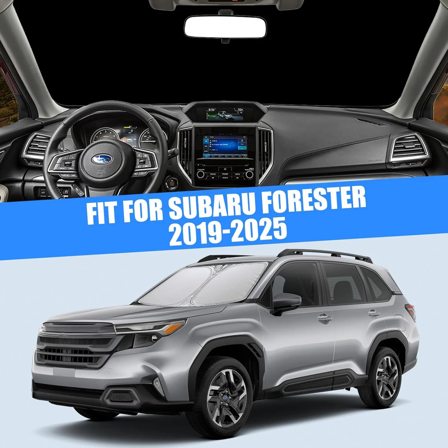 Foldable Sun Shade WODSTA Full Coverage Windshield Sunshade Compatible with Subaru Forester 2019-2025 4-Layer Thickened Windows Visor 240T Polyester Windshield Sun Shade