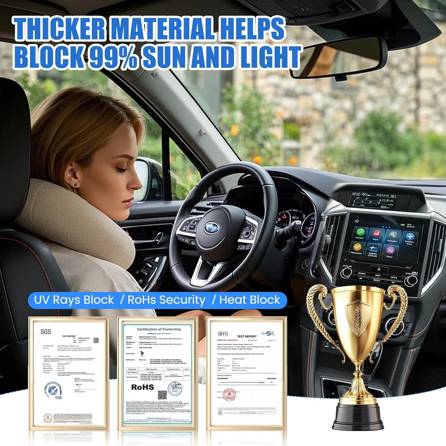 Foldable Sun Shade WODSTA Full Coverage Windshield Sunshade Compatible with Subaru Forester 2019-2025 4-Layer Thickened Windows Visor 240T Polyester Windshield Sun Shade