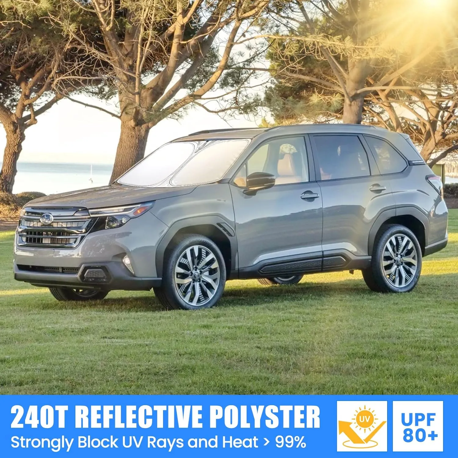 Foldable Sun Shade WODSTA Full Coverage Windshield Sunshade Compatible with Subaru Forester 2019-2025 4-Layer Thickened Windows Visor 240T Polyester Windshield Sun Shade