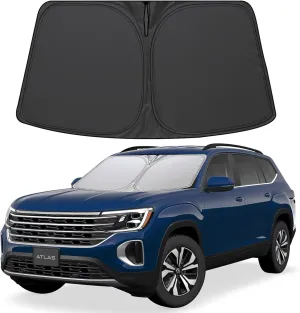 Foldable Sun Shade WODSTA Full Coverage Windshield Sunshade Compatible with VW Atlas 2018-2025 4-Layer Thickened Windows Visor 240T Polyester Windshield Sun Shade