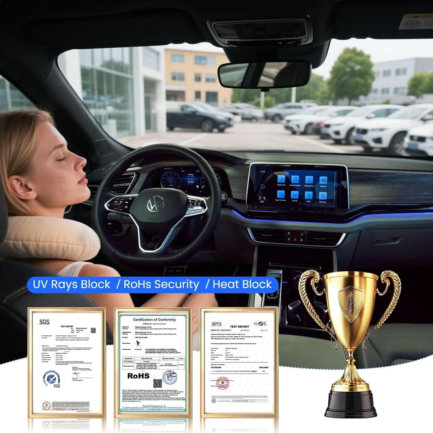 Foldable Sun Shade WODSTA Full Coverage Windshield Sunshade Compatible with VW Atlas 2018-2025 4-Layer Thickened Windows Visor 240T Polyester Windshield Sun Shade