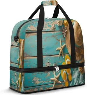 Foldable Travel Duffel Bag for Women, Overnight Weekender Bag Beach Wood Flip Flops Carry on Duffel Bag Luggage Sports Gym Tote Bag with Shoes Compartment, Water Rresistant Shoulder Bag,C423
