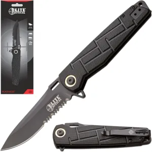 Folding Knife, 8 Inch Total Length, Black Drop Point Blade, Liner Lock ET-A001BKCS