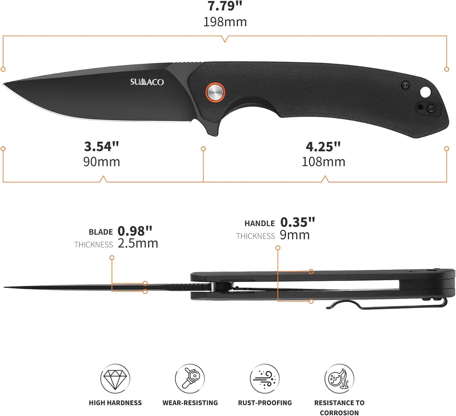 Folding Knife Black EDC Tactical Pocket Knife For Men D2 Stainless Steel and G10 Handle Reversible Pocket Clip Camping Survival Fishing Hiking Christmas Gifts Women Cool Knives