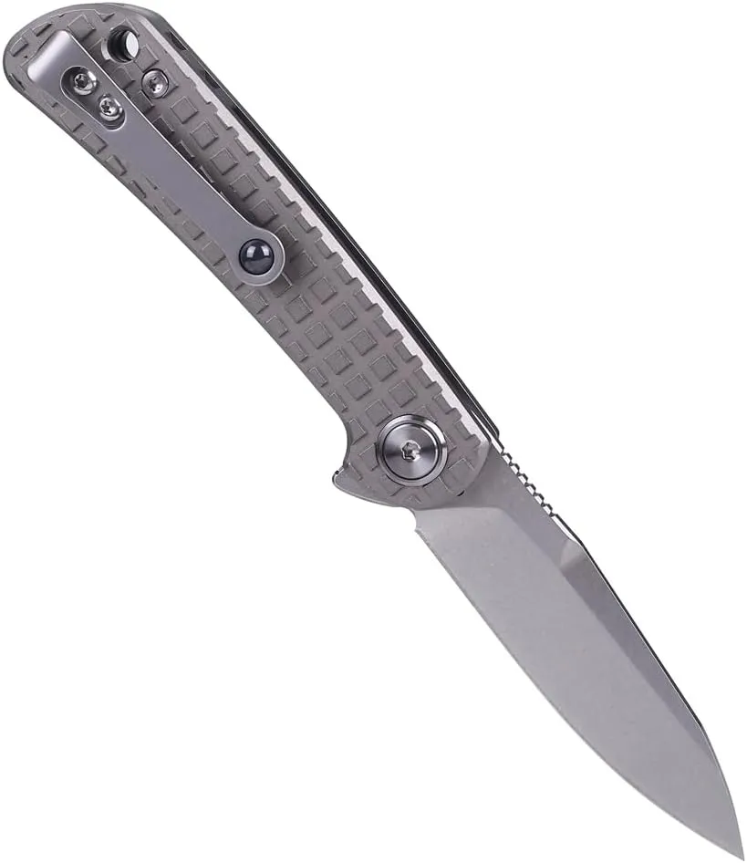 Folding Knife with VG10 Blade Clip Point Blade and Titanium Handle for Outdoor, Indoor, Camping, Hunting, Tactical, EDC Survival
