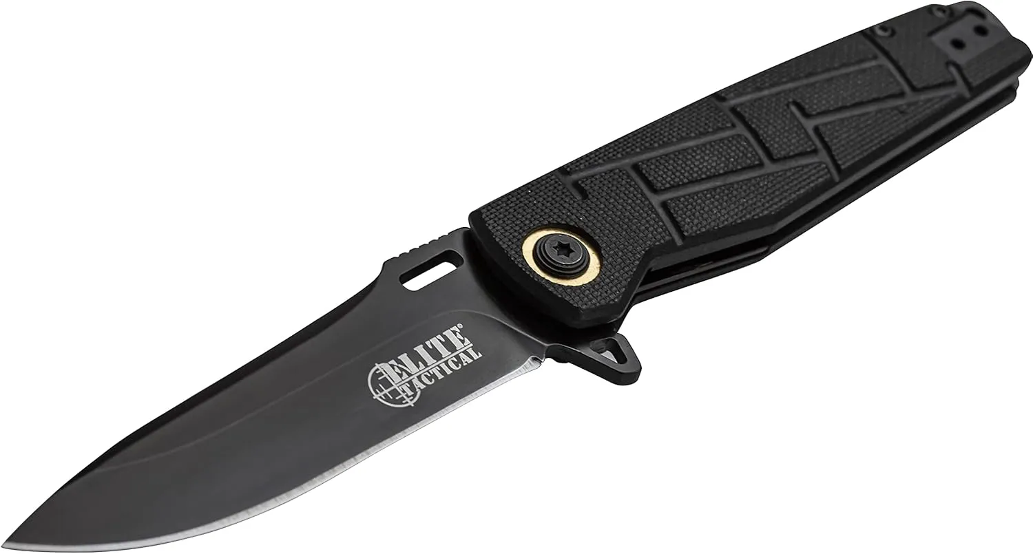 Folding Pocket Knife - READINESS - Drop Point Fine Edge Blade with Black Nylon Fiber Handle, Reversible Pocket Clip, EDC, ET-A001BK