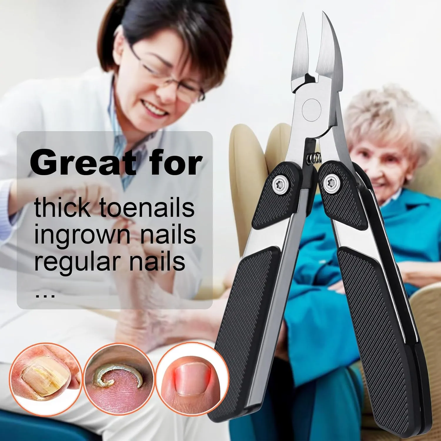 Folding Toenail Clippers for Seniors Thick Toenails,Portable Stainless Steel Heavy Duty Large Toenail Clippers for Thick Nails