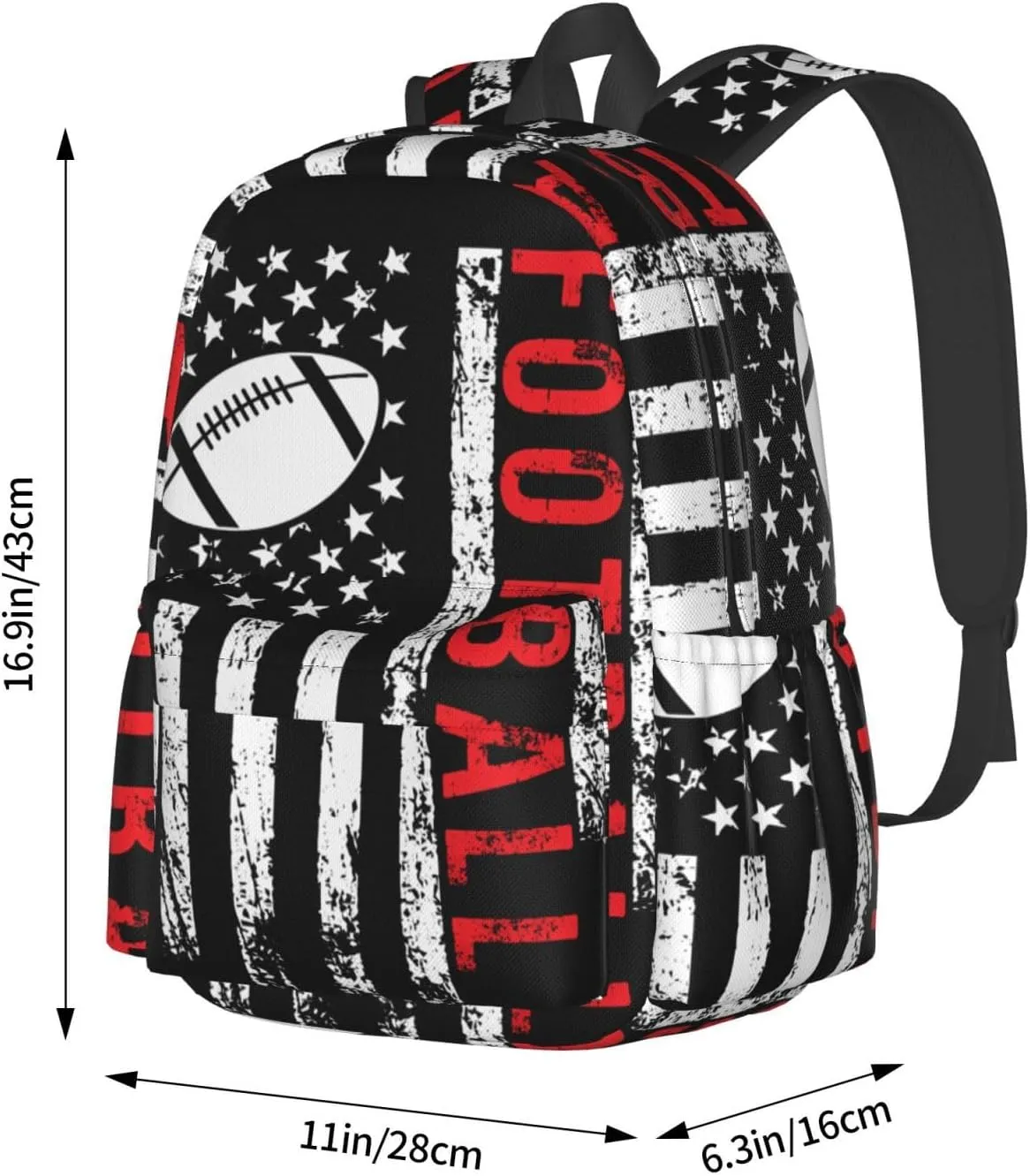 Football American Flag Sport Backpack Large Capacity Backpack Lightweight Double Shoulder Bag For Women Men Travel