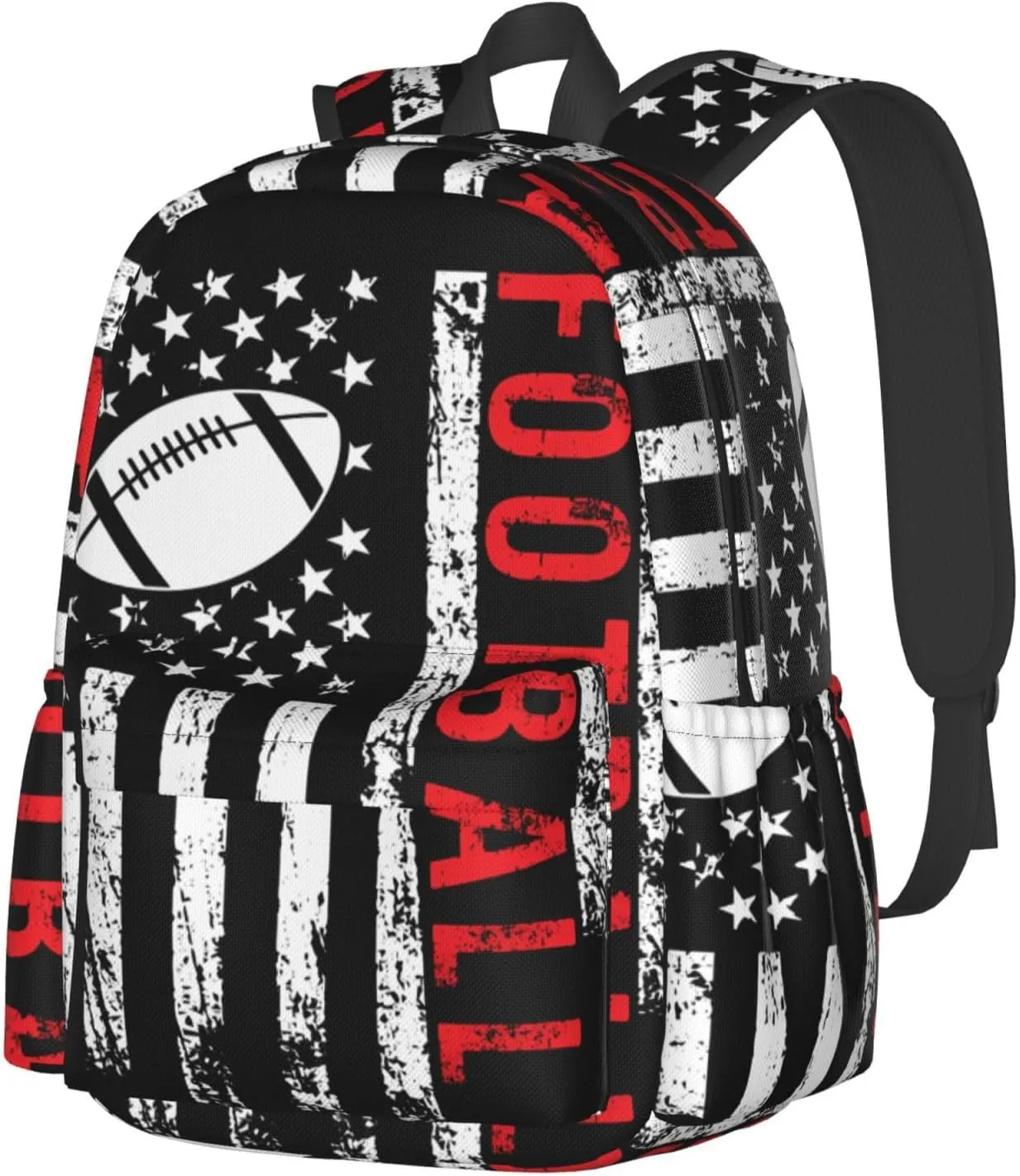 Football American Flag Sport Backpack Large Capacity Backpack Lightweight Double Shoulder Bag For Women Men Travel
