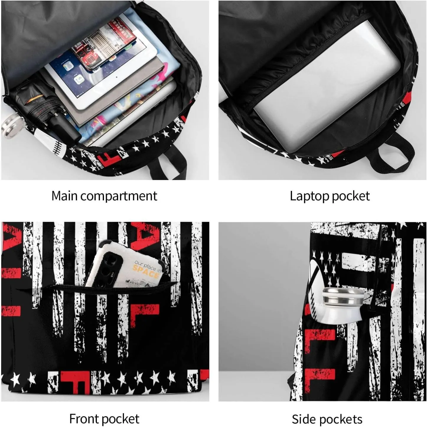Football American Flag Sport Backpack Large Capacity Backpack Lightweight Double Shoulder Bag For Women Men Travel