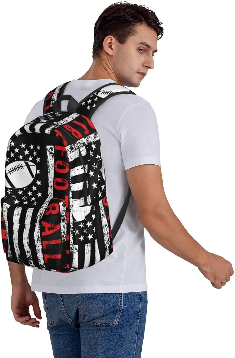 Football American Flag Sport Backpack Large Capacity Backpack Lightweight Double Shoulder Bag For Women Men Travel