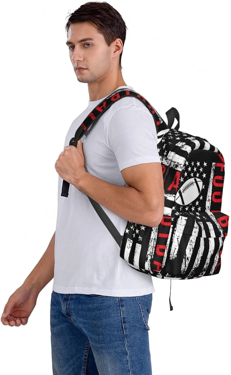 Football American Flag Sport Backpack Large Capacity Backpack Lightweight Double Shoulder Bag For Women Men Travel