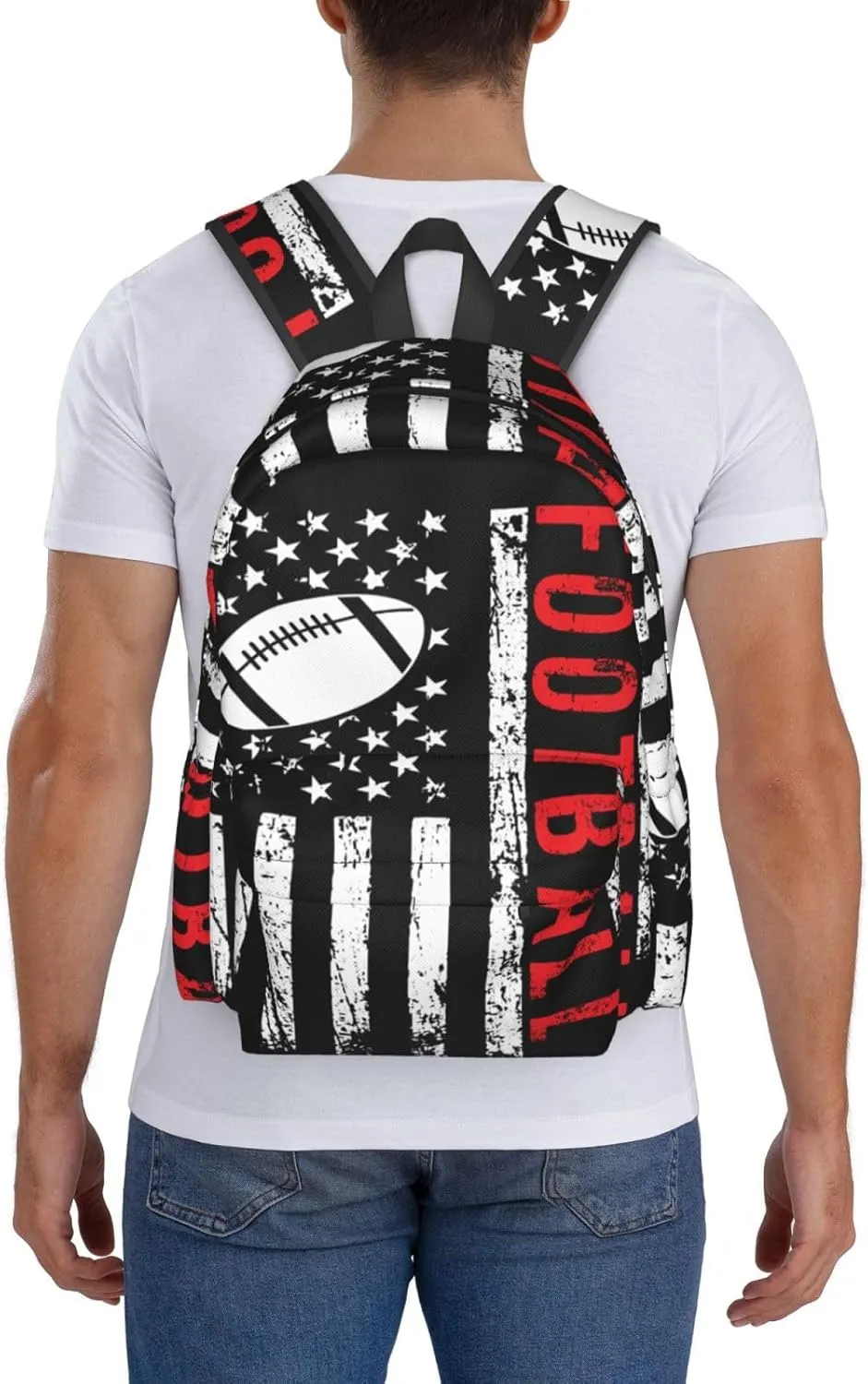 Football American Flag Sport Backpack Large Capacity Backpack Lightweight Double Shoulder Bag For Women Men Travel