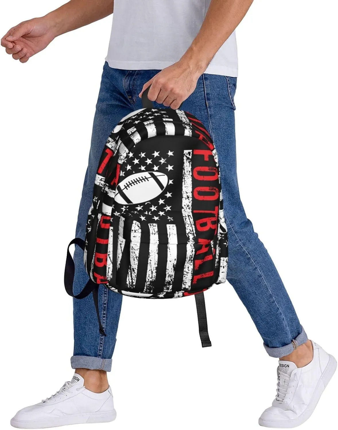 Football American Flag Sport Backpack Large Capacity Backpack Lightweight Double Shoulder Bag For Women Men Travel