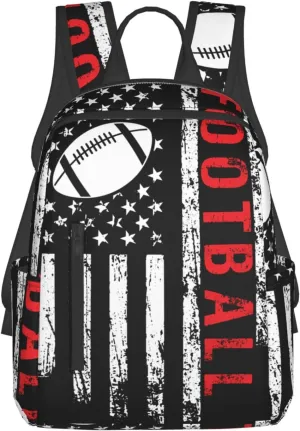 Football American Flag Sport Casual Backpacks Laptop Backpack Outdoor Travel Rucksack Sport Carry-On Daypack Lightweight Bag with Multi-Pockets